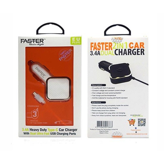 FASTER FCC-500 HEAVY DUTY 2 IN 1 CAR CHARGER 3.4A price in Paksitan
