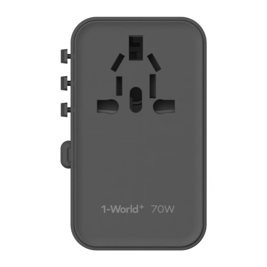 Momax 1-World+ 3-Port Travel GaN Charger With Built-in USB-C Cable 70W Momax 1-World+ 3-Port Travel GaN Charger With Built-in USB-C Cable 70W