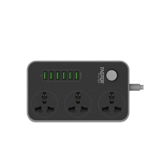 Faster FUS-630 3 Power Socket And 6 USB Auto Max Black price in Paksitan
